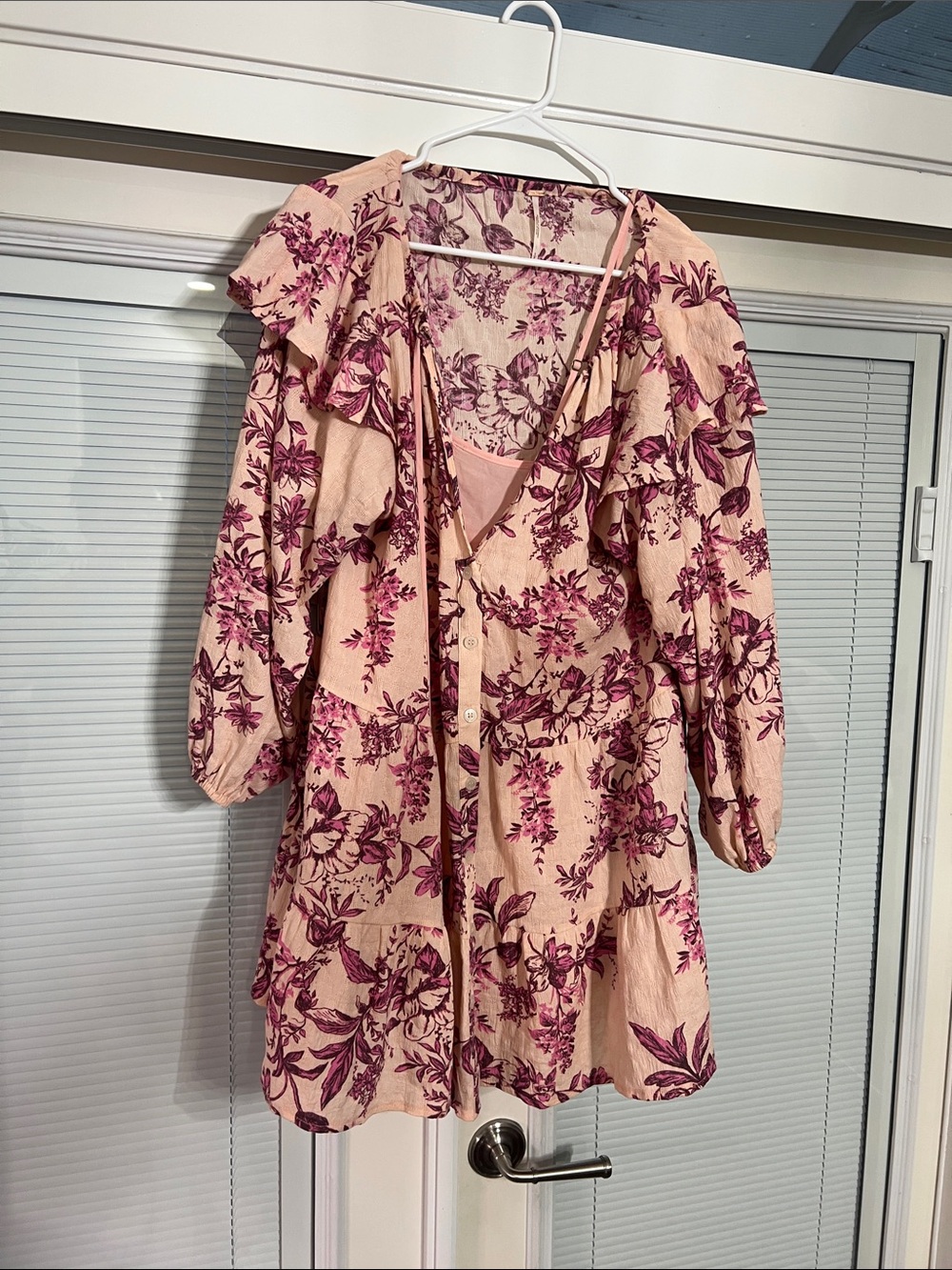 We the free Peach Floral Ruffle Button-Front Dress